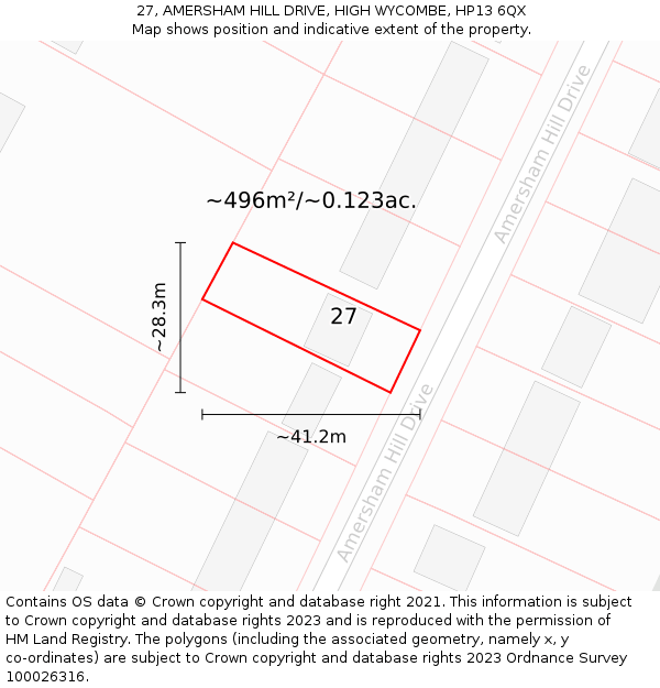 27, AMERSHAM HILL DRIVE, HIGH WYCOMBE, HP13 6QX: Plot and title map