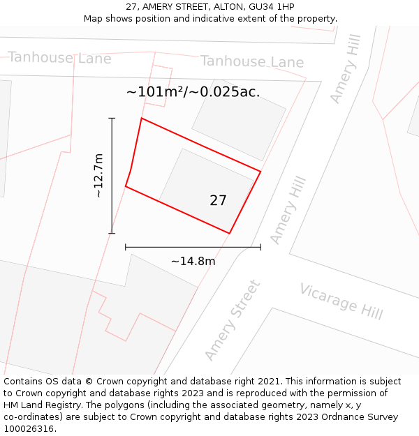 27, AMERY STREET, ALTON, GU34 1HP: Plot and title map