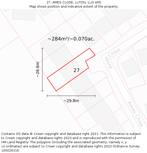 27, AMES CLOSE, LUTON, LU3 4AS: Plot and title map