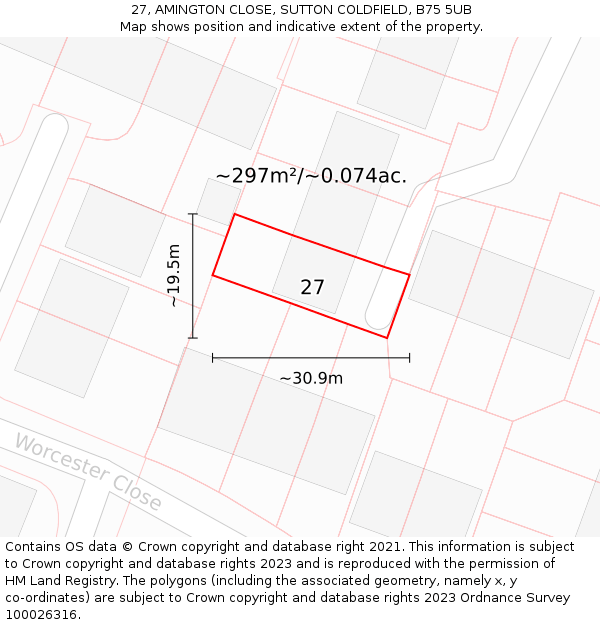 27, AMINGTON CLOSE, SUTTON COLDFIELD, B75 5UB: Plot and title map