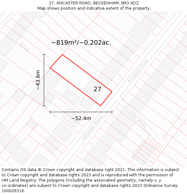 27, ANCASTER ROAD, BECKENHAM, BR3 4DZ: Plot and title map