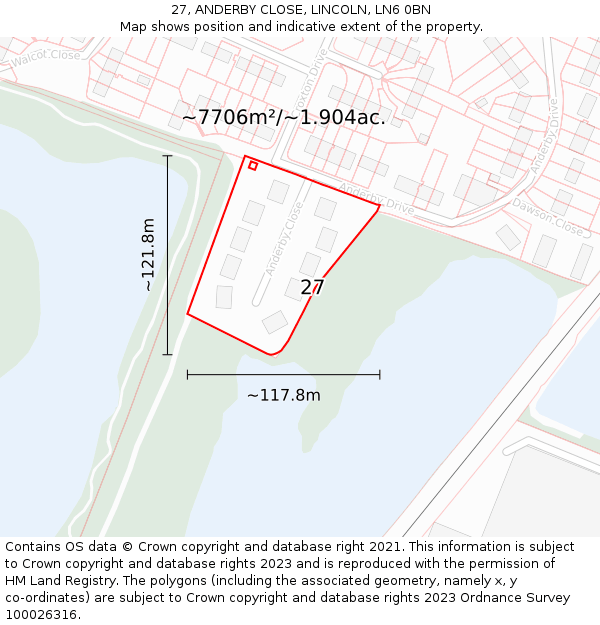 27, ANDERBY CLOSE, LINCOLN, LN6 0BN: Plot and title map