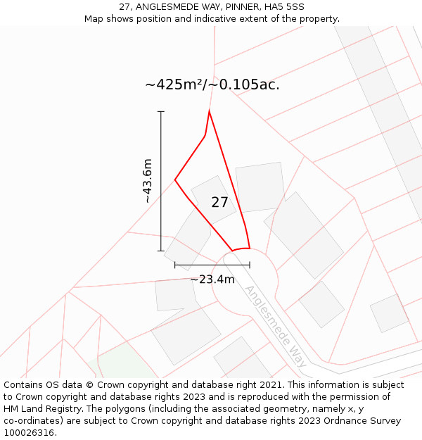 27, ANGLESMEDE WAY, PINNER, HA5 5SS: Plot and title map