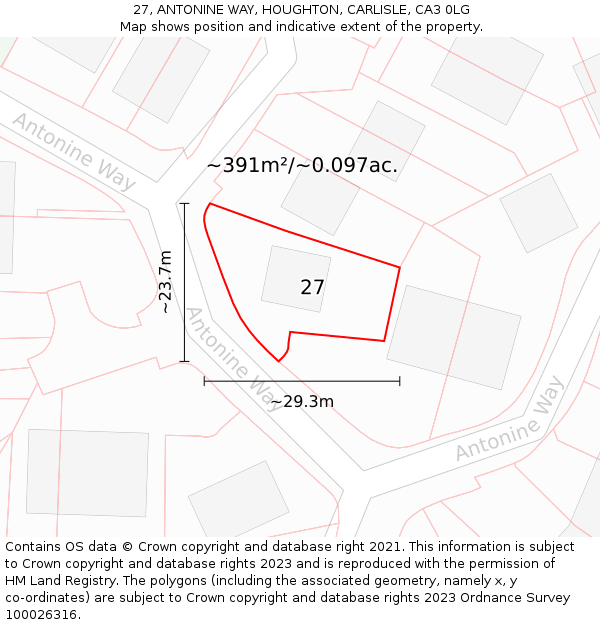 27, ANTONINE WAY, HOUGHTON, CARLISLE, CA3 0LG: Plot and title map