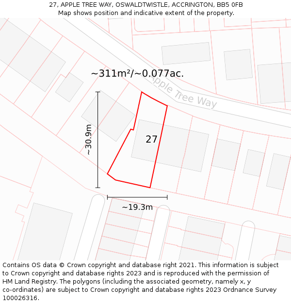 27, APPLE TREE WAY, OSWALDTWISTLE, ACCRINGTON, BB5 0FB: Plot and title map