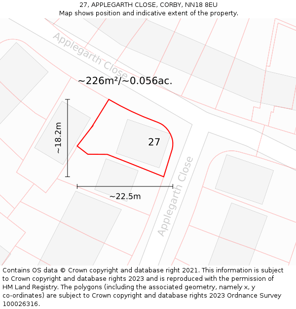 27, APPLEGARTH CLOSE, CORBY, NN18 8EU: Plot and title map