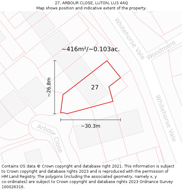 27, ARBOUR CLOSE, LUTON, LU3 4AQ: Plot and title map
