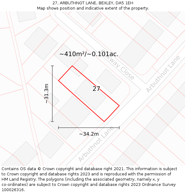 27, ARBUTHNOT LANE, BEXLEY, DA5 1EH: Plot and title map