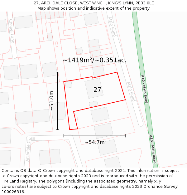 27, ARCHDALE CLOSE, WEST WINCH, KING'S LYNN, PE33 0LE: Plot and title map