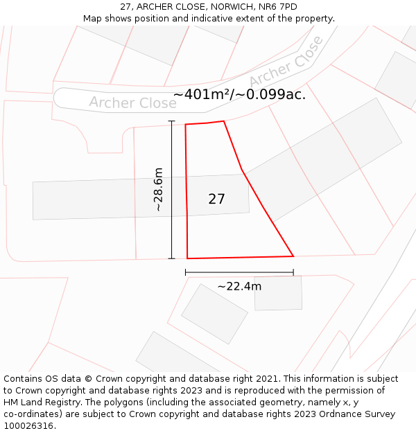 27, ARCHER CLOSE, NORWICH, NR6 7PD: Plot and title map