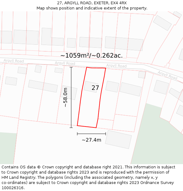 27, ARGYLL ROAD, EXETER, EX4 4RX: Plot and title map