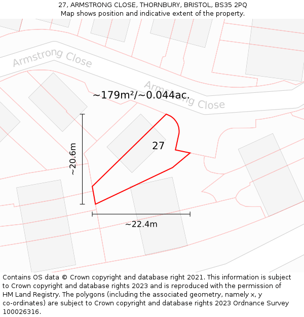 27, ARMSTRONG CLOSE, THORNBURY, BRISTOL, BS35 2PQ: Plot and title map
