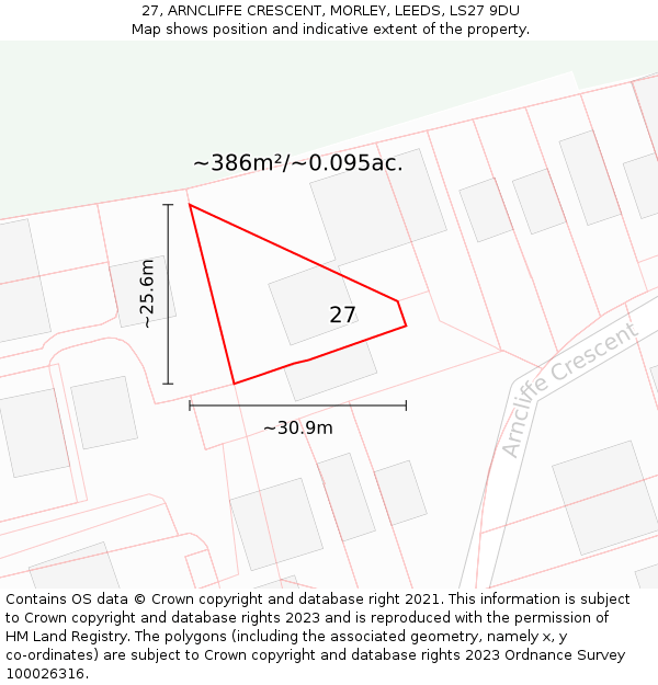 27, ARNCLIFFE CRESCENT, MORLEY, LEEDS, LS27 9DU: Plot and title map