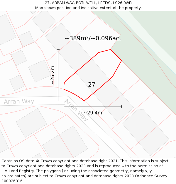 27, ARRAN WAY, ROTHWELL, LEEDS, LS26 0WB: Plot and title map