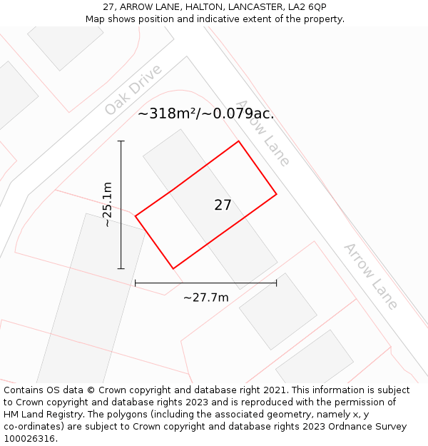27, ARROW LANE, HALTON, LANCASTER, LA2 6QP: Plot and title map