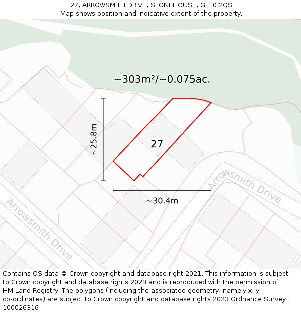 27, ARROWSMITH DRIVE, STONEHOUSE, GL10 2QS: Plot and title map