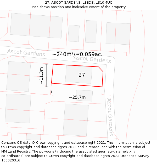 27, ASCOT GARDENS, LEEDS, LS10 4UQ: Plot and title map