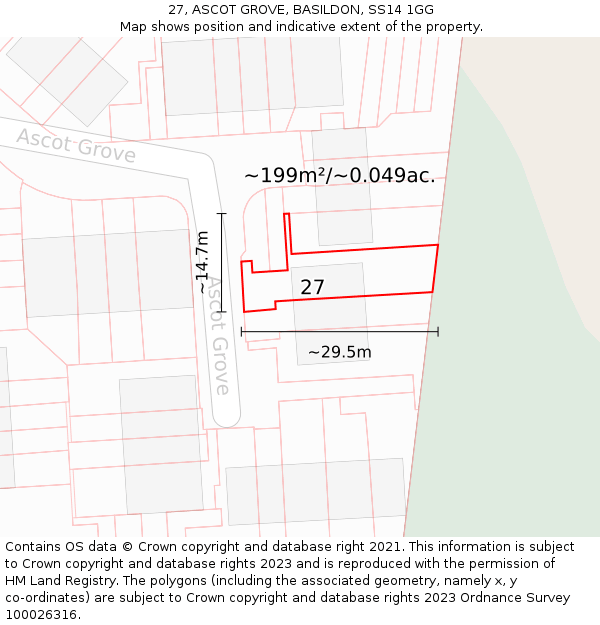 27, ASCOT GROVE, BASILDON, SS14 1GG: Plot and title map