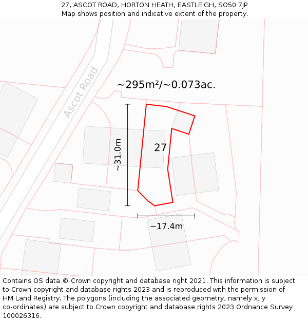 27, ASCOT ROAD, HORTON HEATH, EASTLEIGH, SO50 7JP: Plot and title map