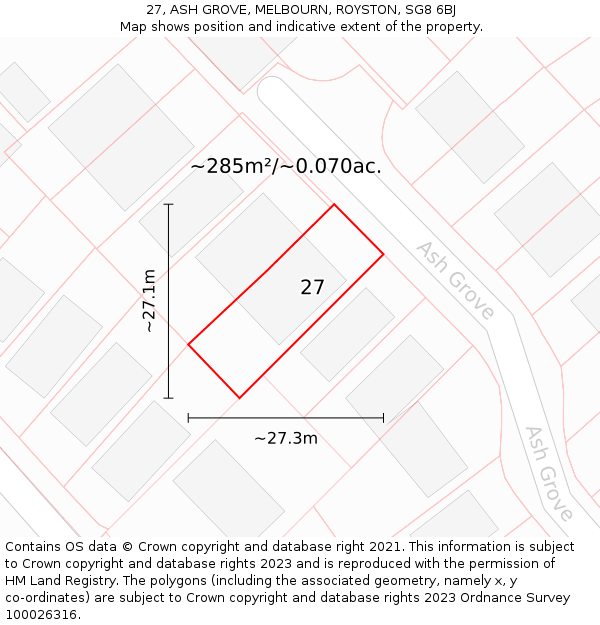 27, ASH GROVE, MELBOURN, ROYSTON, SG8 6BJ: Plot and title map