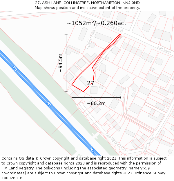 27, ASH LANE, COLLINGTREE, NORTHAMPTON, NN4 0ND: Plot and title map