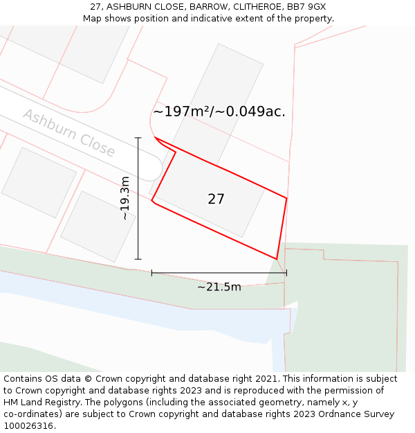 27, ASHBURN CLOSE, BARROW, CLITHEROE, BB7 9GX: Plot and title map