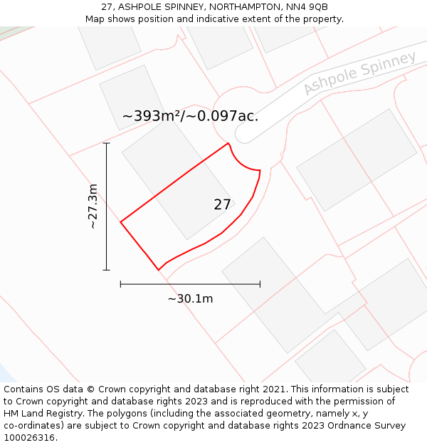 27, ASHPOLE SPINNEY, NORTHAMPTON, NN4 9QB: Plot and title map