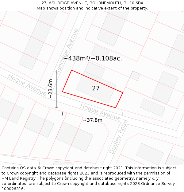 27, ASHRIDGE AVENUE, BOURNEMOUTH, BH10 6BX: Plot and title map