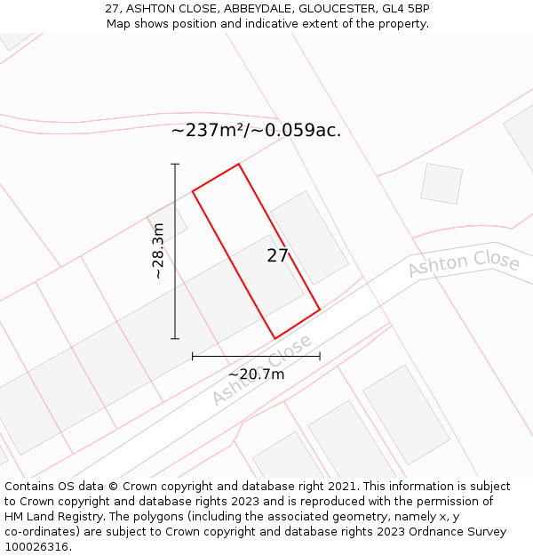 27, ASHTON CLOSE, ABBEYDALE, GLOUCESTER, GL4 5BP: Plot and title map