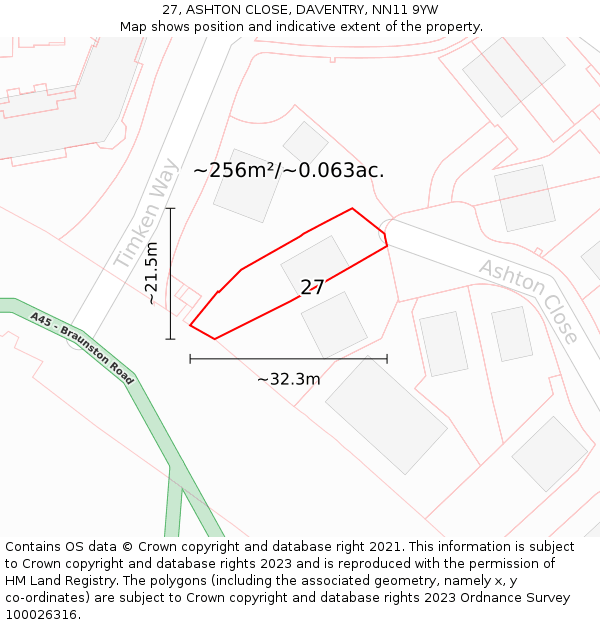 27, ASHTON CLOSE, DAVENTRY, NN11 9YW: Plot and title map