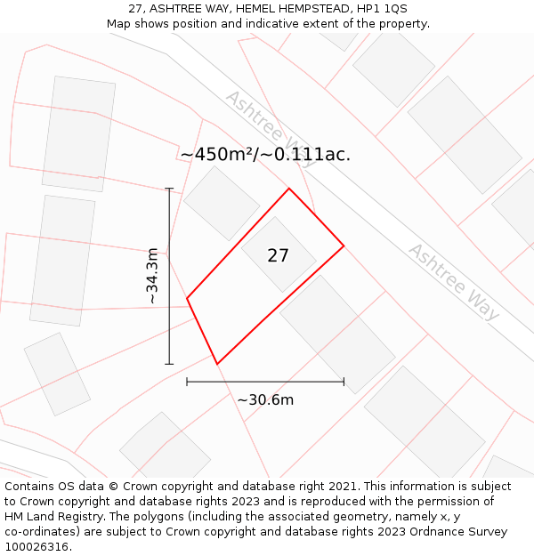 27, ASHTREE WAY, HEMEL HEMPSTEAD, HP1 1QS: Plot and title map