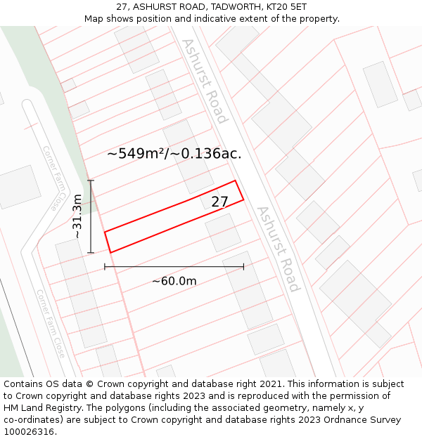 27, ASHURST ROAD, TADWORTH, KT20 5ET: Plot and title map