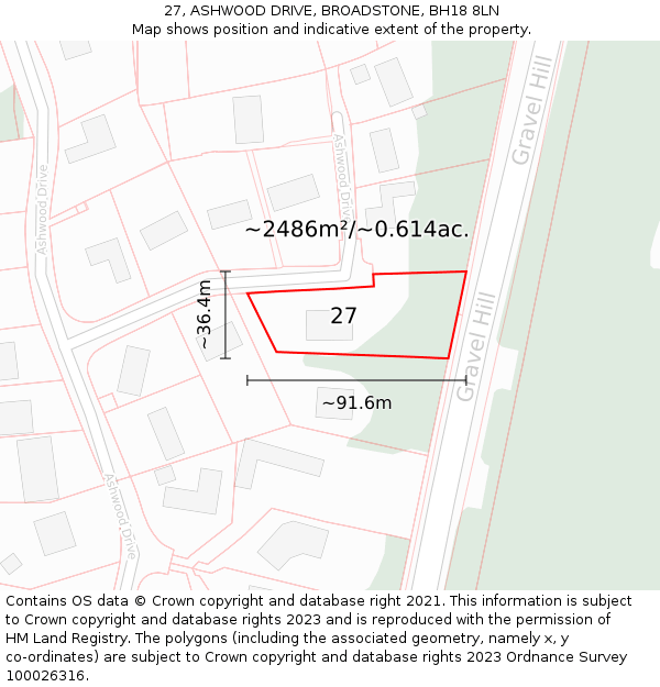 27, ASHWOOD DRIVE, BROADSTONE, BH18 8LN: Plot and title map