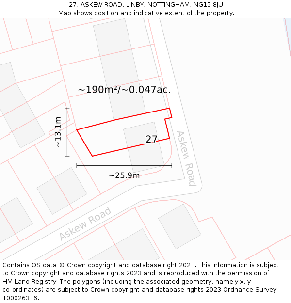 27, ASKEW ROAD, LINBY, NOTTINGHAM, NG15 8JU: Plot and title map