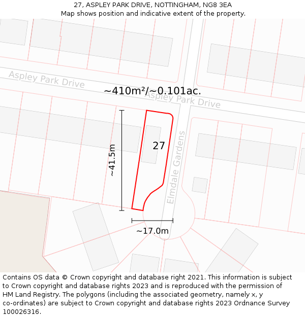 27, ASPLEY PARK DRIVE, NOTTINGHAM, NG8 3EA: Plot and title map