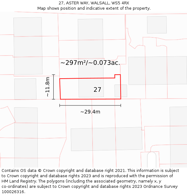 27, ASTER WAY, WALSALL, WS5 4RX: Plot and title map