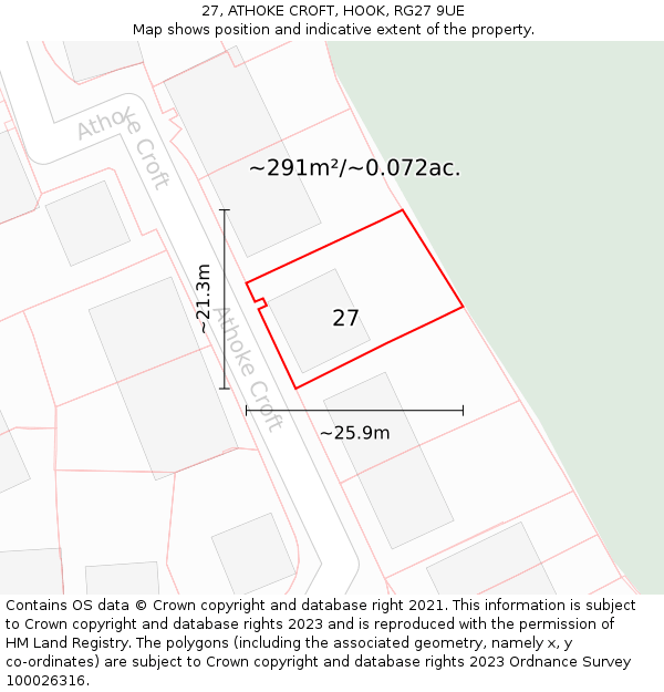 27, ATHOKE CROFT, HOOK, RG27 9UE: Plot and title map