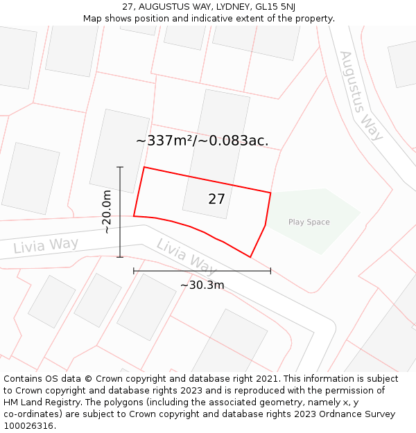 27, AUGUSTUS WAY, LYDNEY, GL15 5NJ: Plot and title map