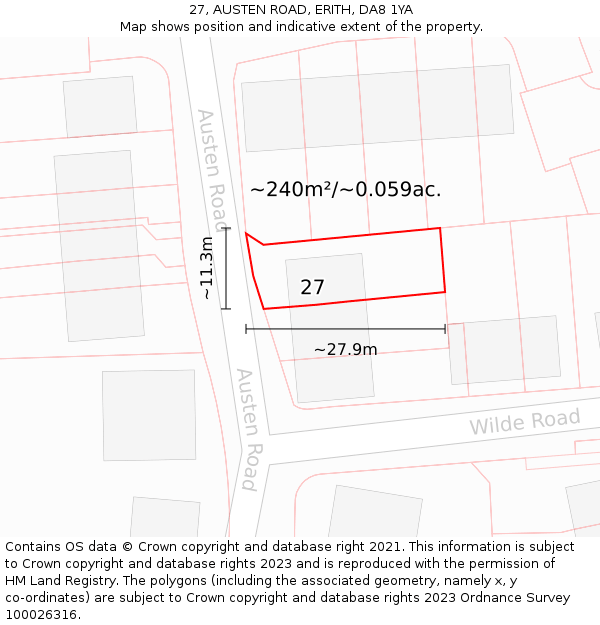 27, AUSTEN ROAD, ERITH, DA8 1YA: Plot and title map