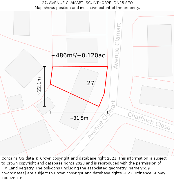 27, AVENUE CLAMART, SCUNTHORPE, DN15 8EQ: Plot and title map