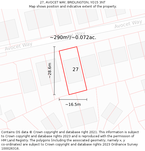 27, AVOCET WAY, BRIDLINGTON, YO15 3NT: Plot and title map