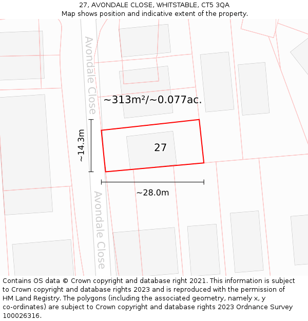 27, AVONDALE CLOSE, WHITSTABLE, CT5 3QA: Plot and title map