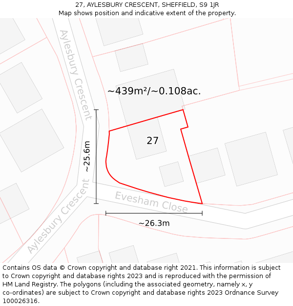 27, AYLESBURY CRESCENT, SHEFFIELD, S9 1JR: Plot and title map