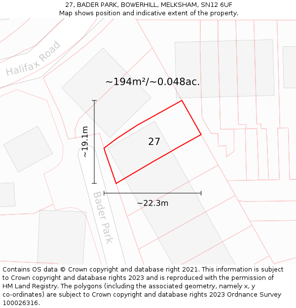 27, BADER PARK, BOWERHILL, MELKSHAM, SN12 6UF: Plot and title map