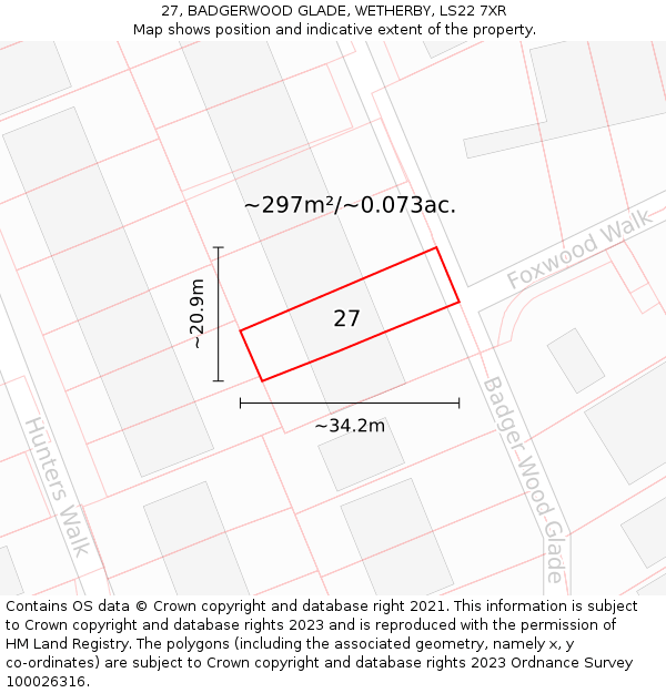 27, BADGERWOOD GLADE, WETHERBY, LS22 7XR: Plot and title map
