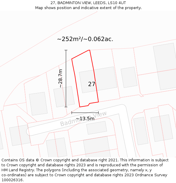27, BADMINTON VIEW, LEEDS, LS10 4UT: Plot and title map