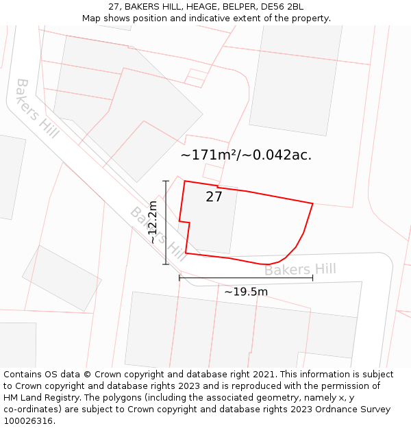 27, BAKERS HILL, HEAGE, BELPER, DE56 2BL: Plot and title map
