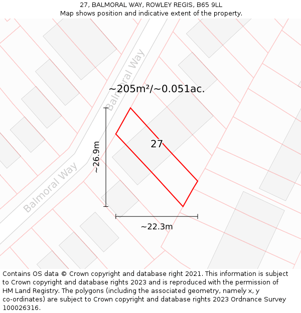 27, BALMORAL WAY, ROWLEY REGIS, B65 9LL: Plot and title map