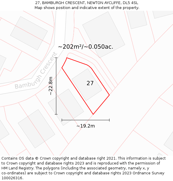 27, BAMBURGH CRESCENT, NEWTON AYCLIFFE, DL5 4SL: Plot and title map