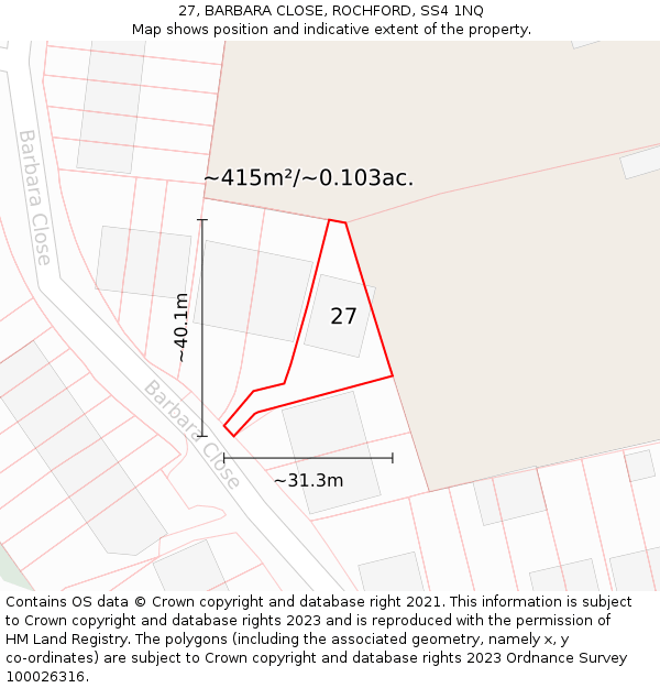 27, BARBARA CLOSE, ROCHFORD, SS4 1NQ: Plot and title map